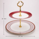 Đĩa tròn họa tiết phục hưng màu đỏ gốm cao cấp size 26.5 cm