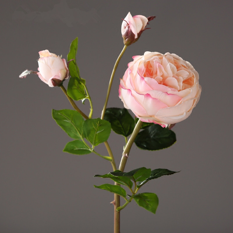 Cành hoa lụa - Hoa hồng Anh màu Hồng- Size H52