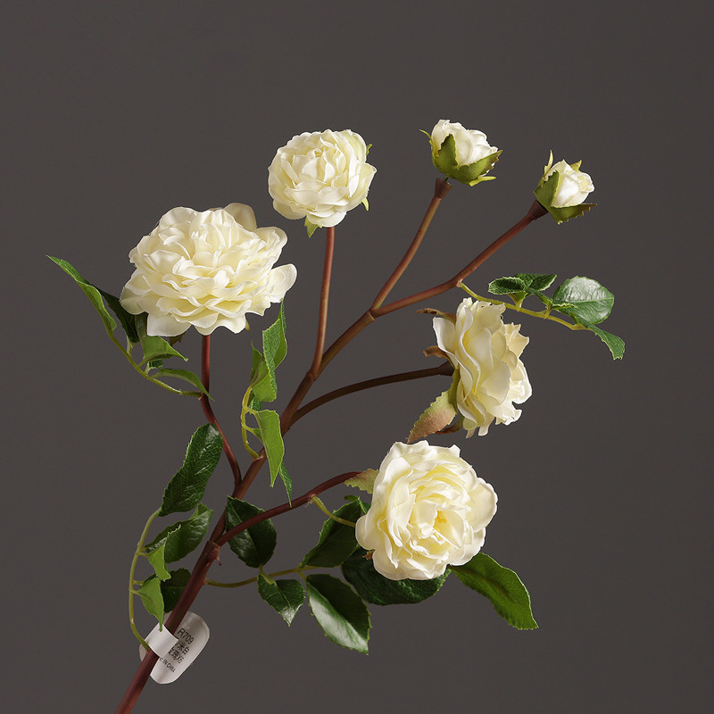 Cành hoa lụa - Hoa hồng Anh màu màu trắng nhiều bông- Size H57