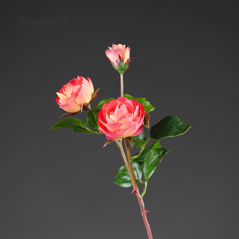 Cành hoa lụa - Hoa hồng Anh vàng và đỏ - Size H54